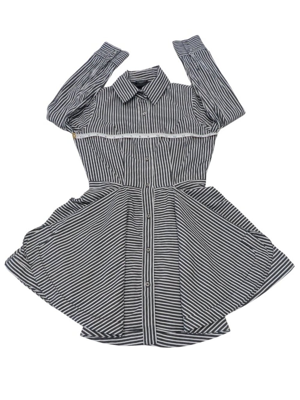 bebe Pinstripe Fit & Flare Shirt Mini Dress Black White Cotton Size 4 - Picture 9 of 12